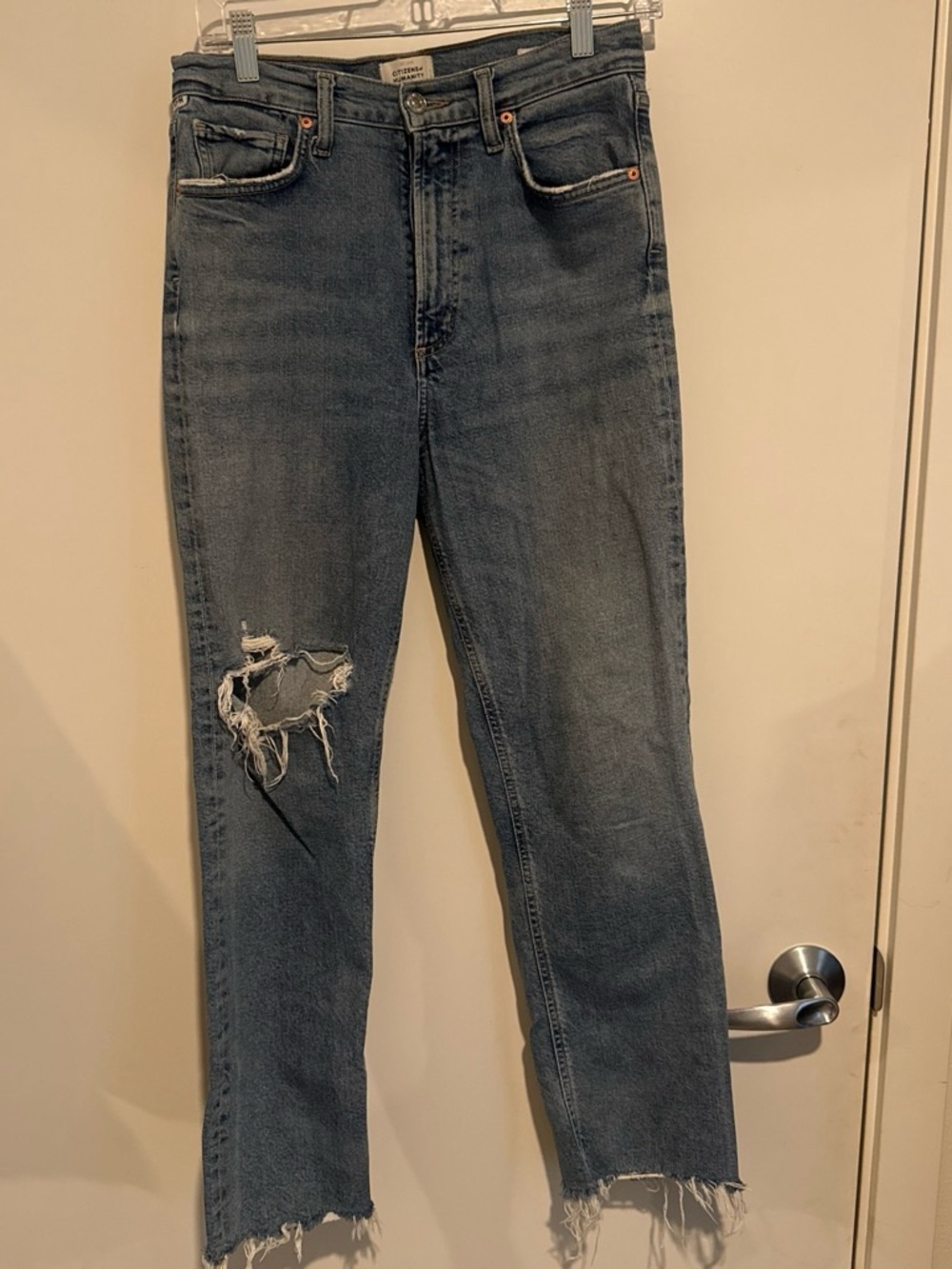 Citizens Of Humanity Distressed Straight-Leg Jeans in Dark Blue